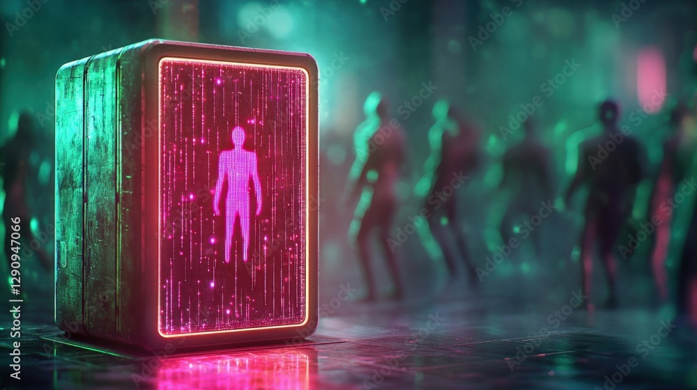 Poster Dynamic speaker with a neon glow creating an engaging atmosphere in the room