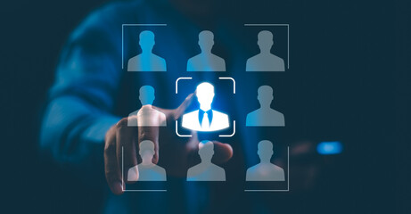 Target customer, buyer persona, customer behavior concept. Marketing plan and strategies. Personalization marketing, customer-centric strategies. Businessman selected a human target hr resource.