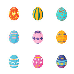 Set of Decorated Easter Eggs, Holiday Symbols, Vector Illustration