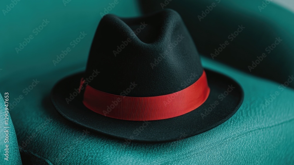 Poster fashionable hat resting elegantly on a soft couch creating a relaxed atmosphere