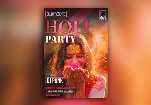 Indian Colors Festival, Holi Celebrations, Editable Flyer or Poster with Text Placeholder. 