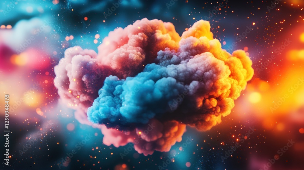 Poster vibrant abstract cloud formation with colorful swirls and glowing effects