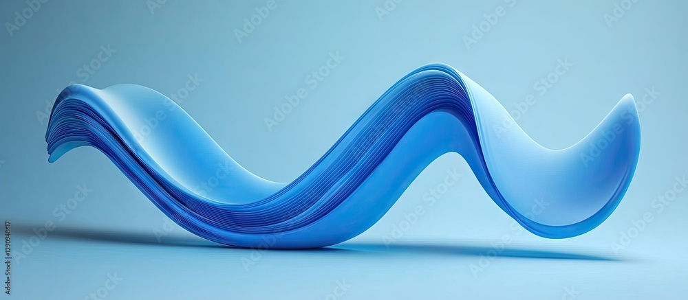 Poster abstract blue wave sculpture with smooth curves on a soft blue background emphasizing fluidity and d