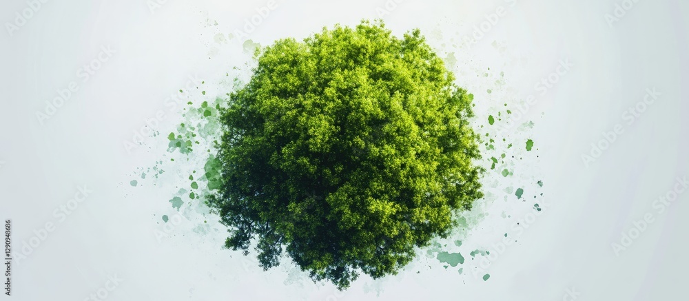 Poster lush green tree foliage in a spherical shape against a soft white background with a subtle gradient,