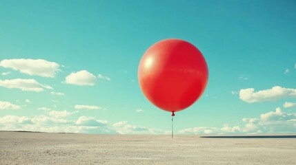 Bright red balloon in a clear blue sky.