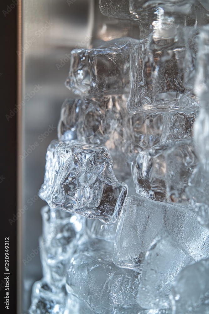 Poster a cluster of ice cubes stacked on top of each other, perfect for a cold beverage or creative prop