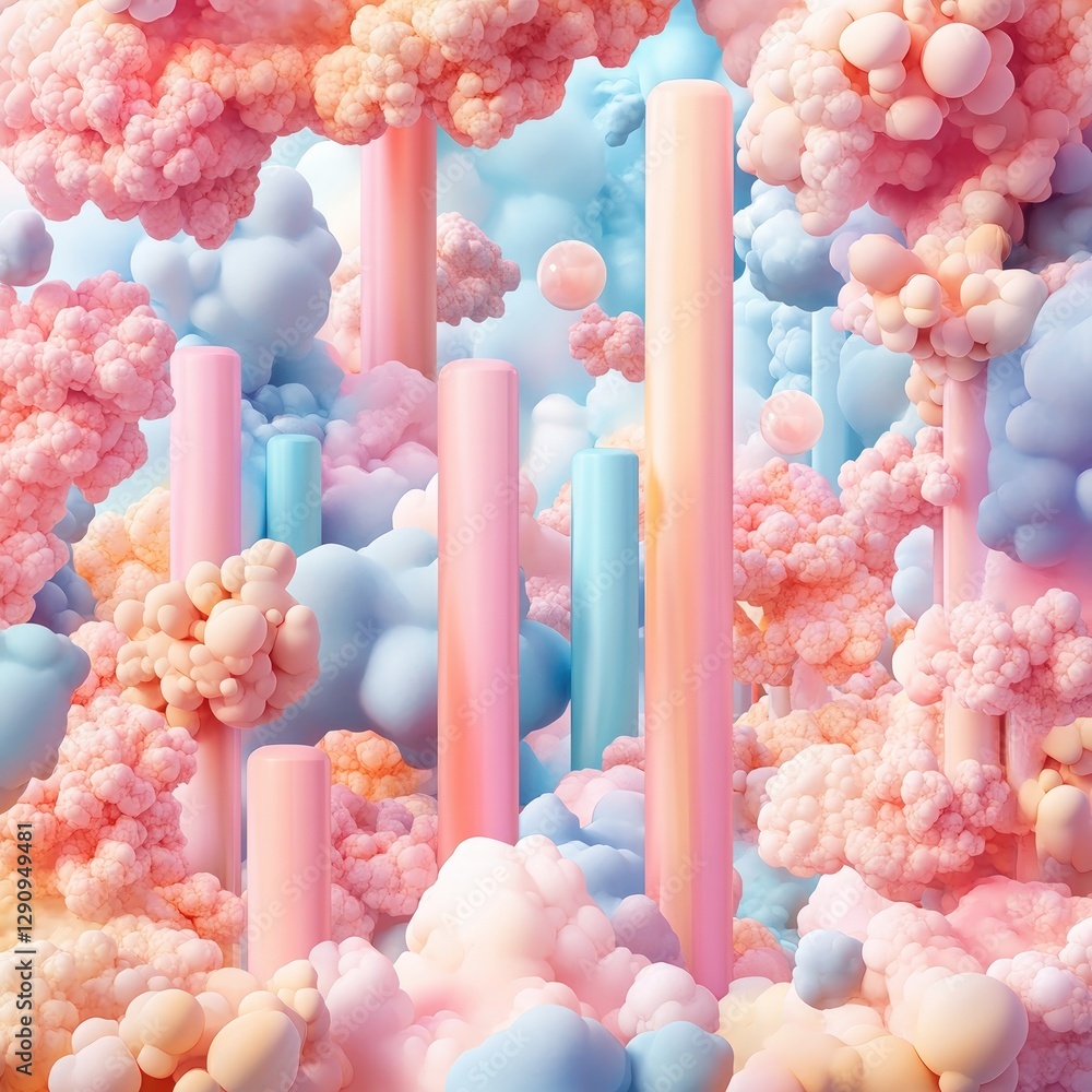 Aufkleber Abstract Colorful Cloud Forms with Vertical Elements in Soft Pastel Tones