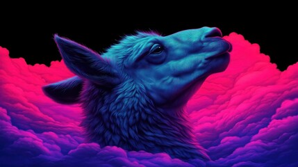 Vibrant Llama Emerging from Colorful Clouds in Surreal Art Style