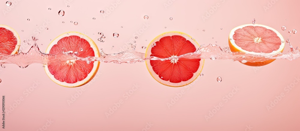 Aufkleber pink background with watermelon slices floating in air alongside splashes of water creating a fresh 