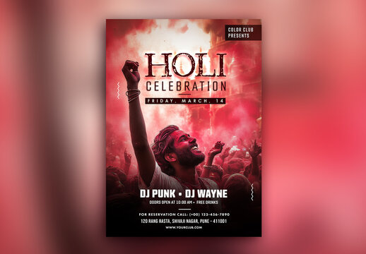 Indian Colors Festival, Holi Celebrations, Editable Flyer or Poster with Text Placeholder. 