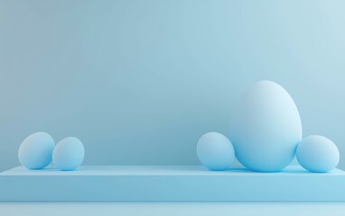 Fototapeta premium Easter Ice Blue 3d background minimalistic mockup with space for text