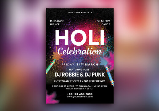 Indian Colors Festival, Holi Celebrations, Editable Flyer or Poster with Text Placeholder. 