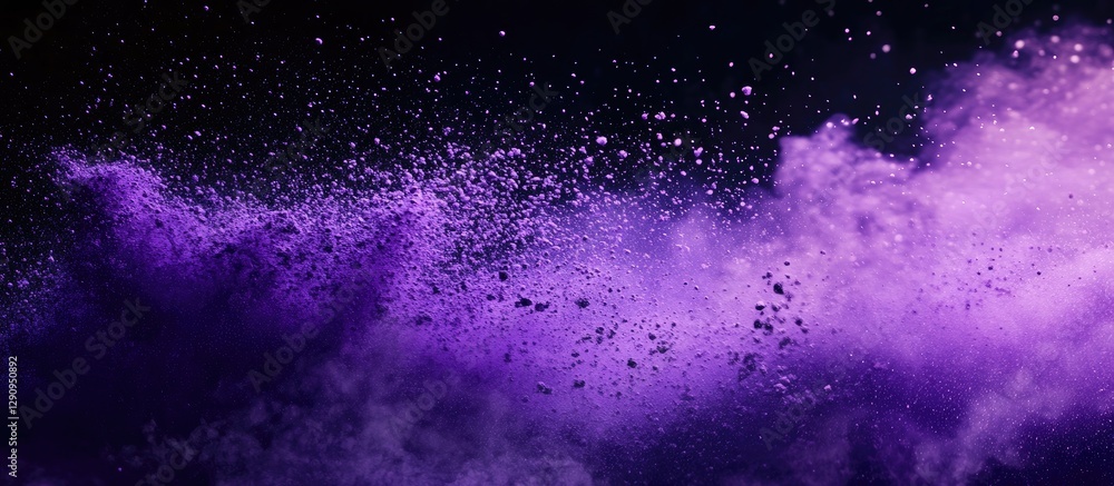 Aufkleber vivid purple powder explosion on a black background with dynamic movement and detailed texture creat
