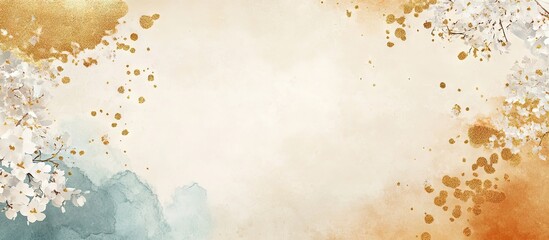 Elegant watercolor background featuring soft beige and light blue hues with golden and silver accents, ideal for brush writing and design projects.