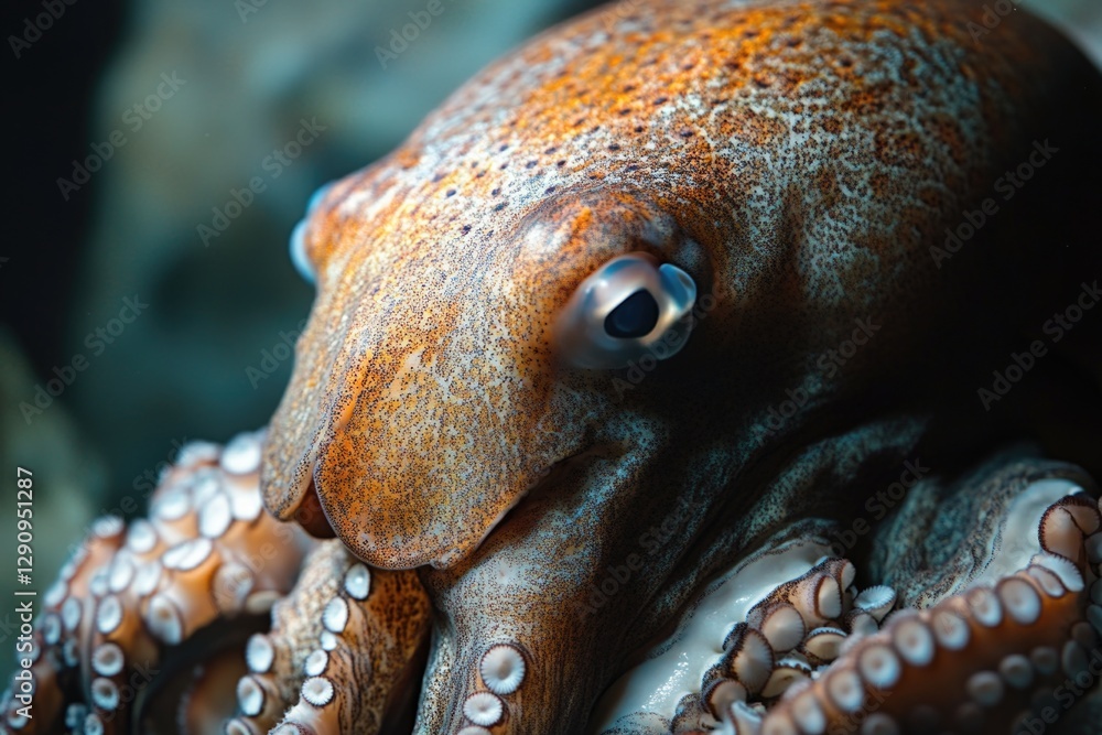 Poster a close-up shot of an octopus with its mouth open, perfect for representing marine life or adding a 