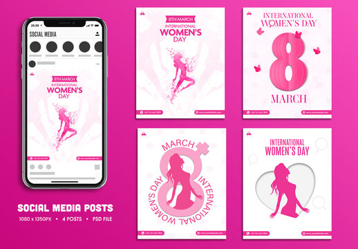 International Women&rsquo;s Day, Social Media Editable Post Set with Text Placeholder. 