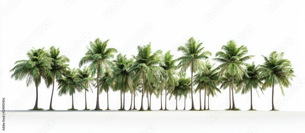 Aufkleber tropical palm trees isolated on white background, lush green foliage arranged in a horizontal line, 