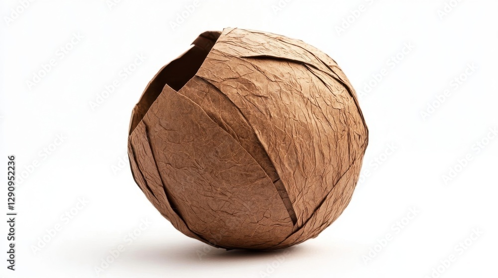 Poster a spherical object made of brown paper with an open top