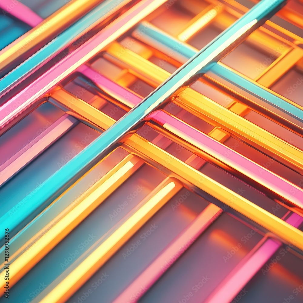 Poster Colorful geometric lines intersecting in vibrant hues and modern design