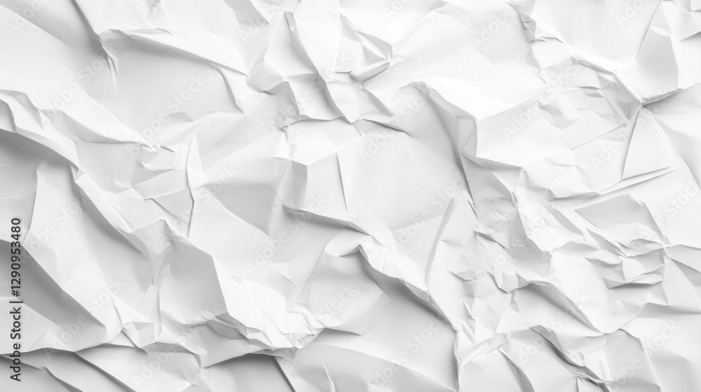 Poster in a tranquil setting, vibrant folds of white paper interplay with light and shadow, forming an abst