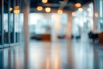 Blurred empty open space office. Abstract light bokeh at office interior background