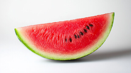 A perfectly sliced watermelon wedge on a white background