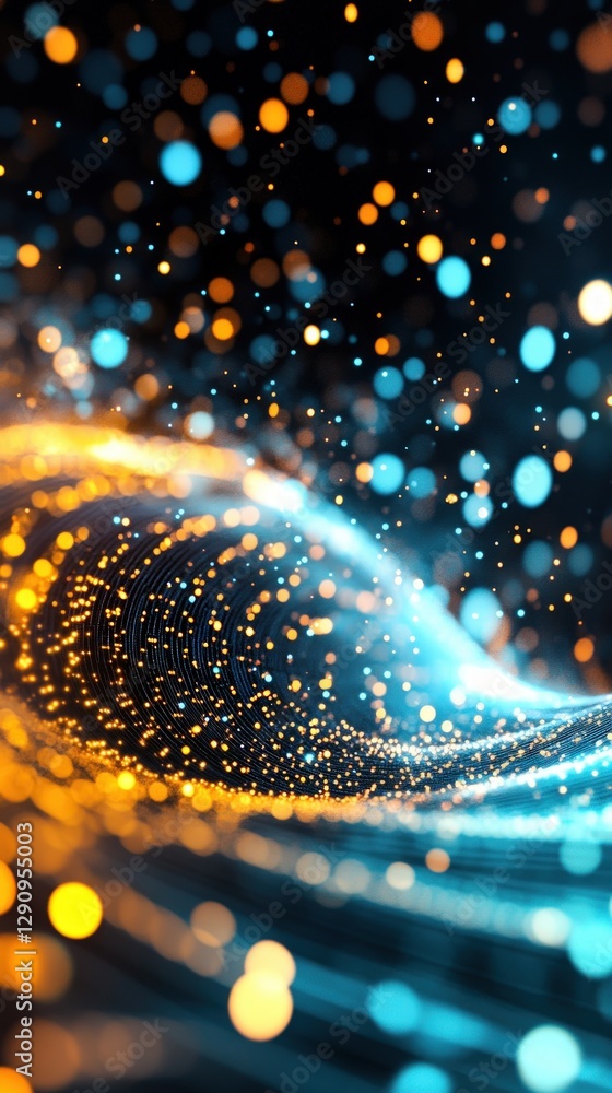 Aufkleber abstract background with blue and orange light particles and waves effect