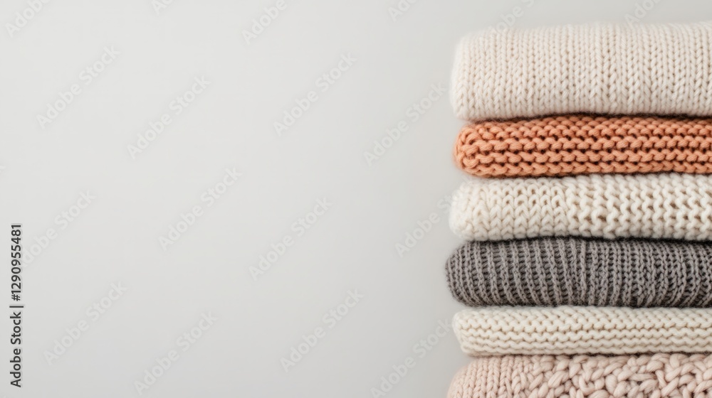 Poster Neatly stacked collection of knits showcasing variety of textures and colors