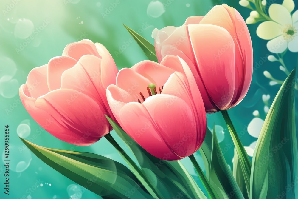 Poster a cluster of pink tulips sit side by side in this image