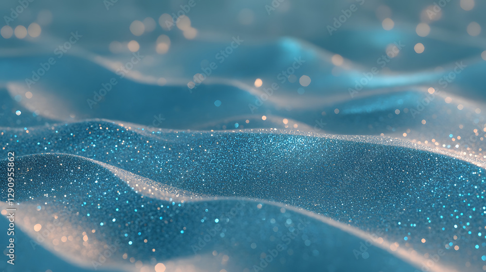 Poster a sparkling blue surface with flowing wave patterns and gentle bokeh highlights.