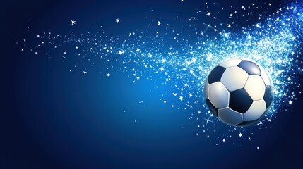 Fototapeta premium Soccer ball with sparkling trail on blue background.