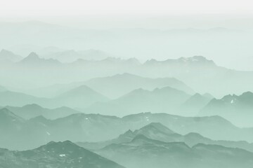 Naklejka premium Green mountains background, misty landscape design