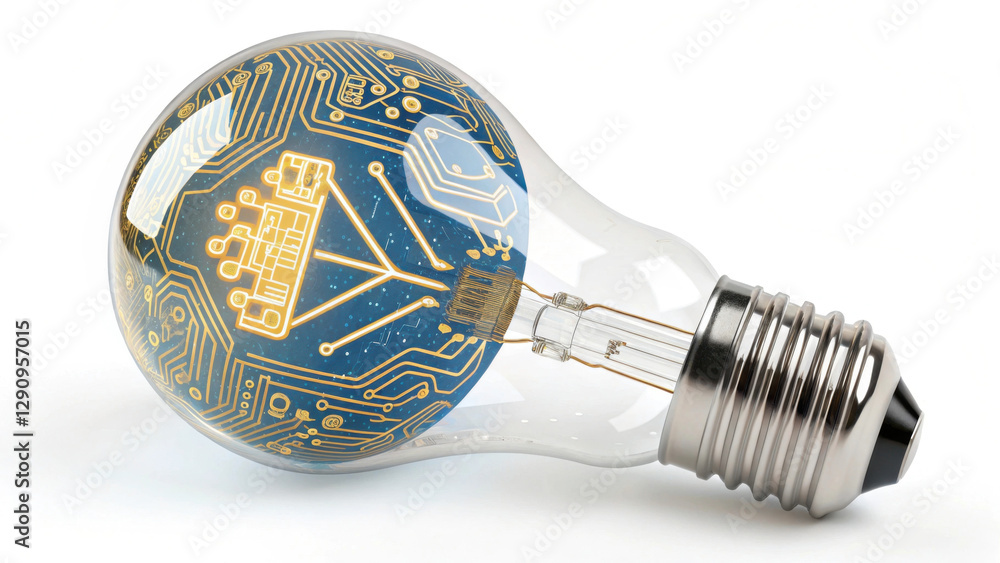 Poster a light bulb featuring a circuit board design, symbolizing the fusion of technology and illumination