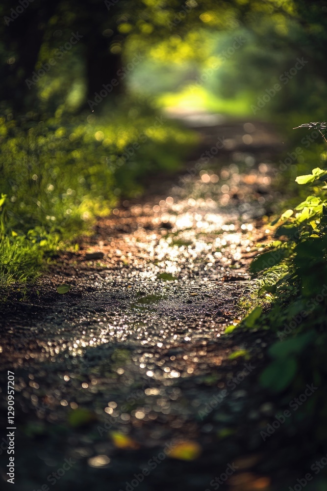 Poster a worn dirt path in the midst of a dense forest
