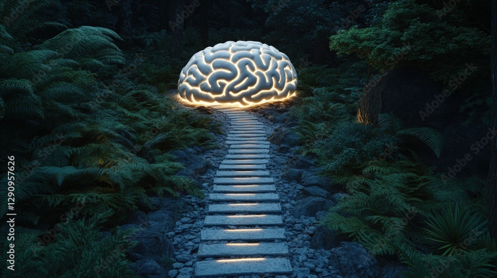 Aufkleber Mysterious pathway with a glowing brain symbolizing knowledge and discovery