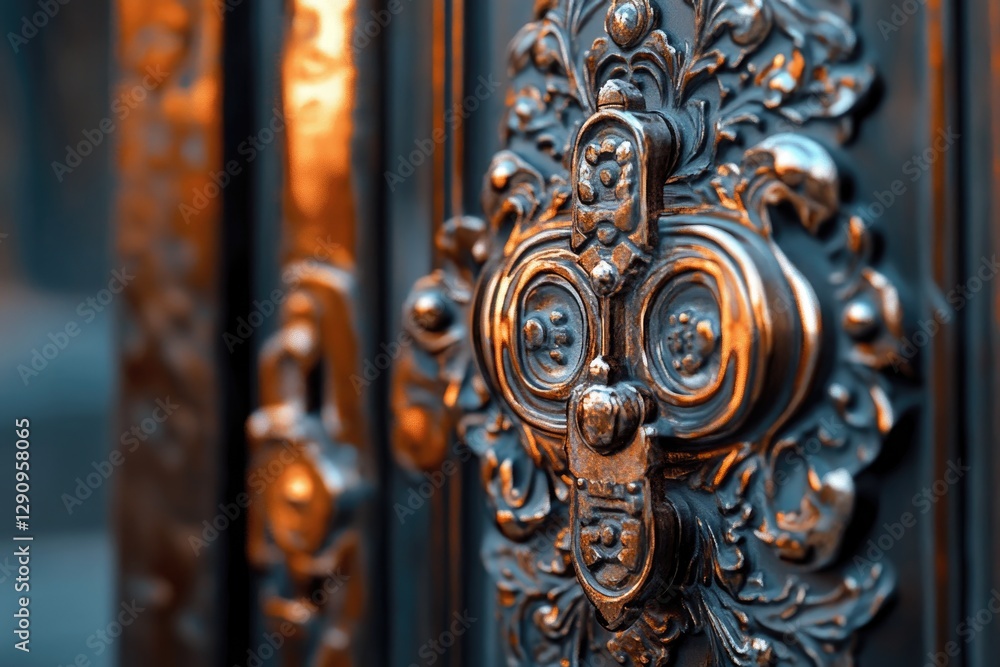 Aufkleber a close-up view of a metal door handle with intricate details and texture