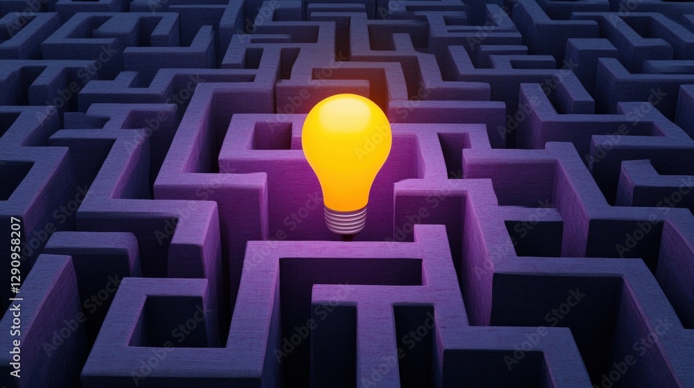 Aufkleber Light bulb placed within a maze signifying the search for creative solutions