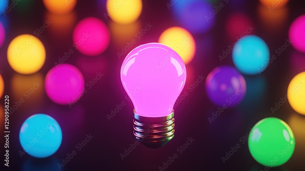 Poster Light bulb emitting a spectrum of colored lights creating an eye-catching display