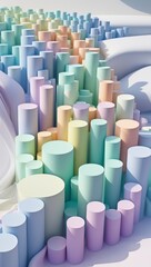 Fototapeta premium Gradient Pastel Cylinders in a Flowing Abstract Landscape