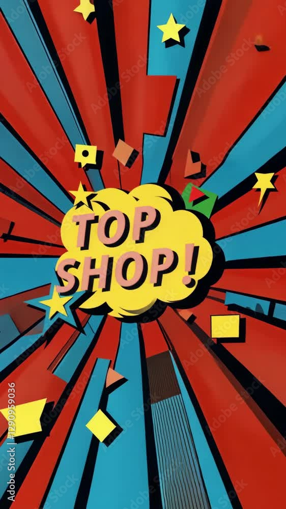 Poster a colorful background with a cloud and the words top shop! in white. the background is a mix of colo