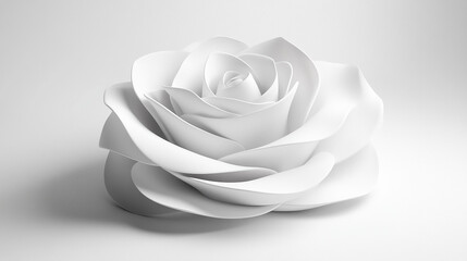 A perfectly symmetrical white rose glowing softly