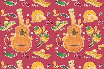 Guitar pattern background, Mexican doodles