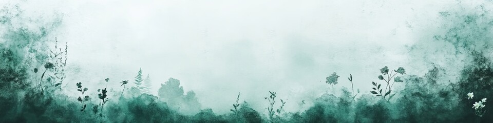 Mint Green Watercolor Background With Delicate Flower Sketches, Creating A Graceful Floral Design