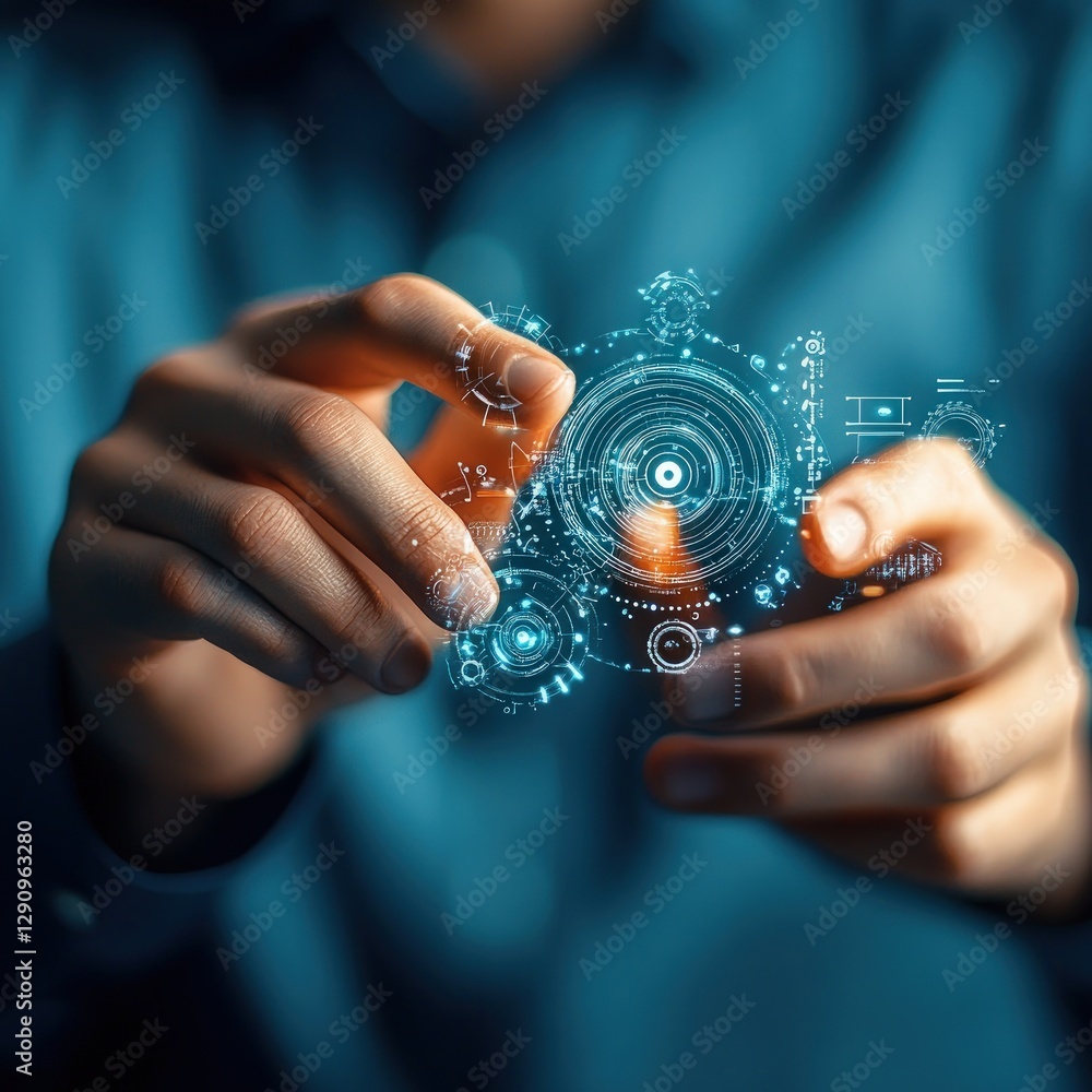 Aufkleber Hands Interacting with Futuristic Digital Interface and Data Visualization Elements