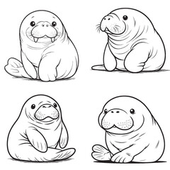 High-Quality Cute Cartoonic Dugong Sitting Pose Vector Illustrations