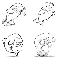 High-Quality Cute Cartoonic Dugong Jumping Pose Vector Illustrations
