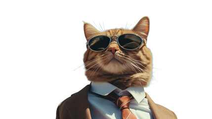Cat Wearing Sunglasses, Suit, and Tie on Transparent PNG Background. Cute, Cuteness, Success, Successful, Business, Animal, Fun

