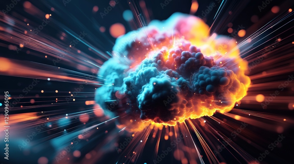 Fototapete Vibrant Abstract Explosion with Colorful Light Rays and Dynamic Particles