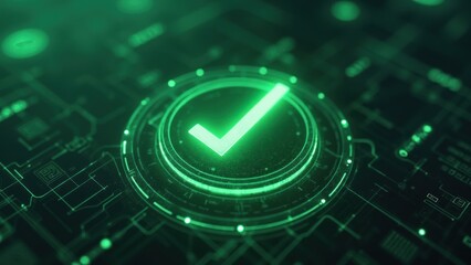 Green check mark is displayed on a computer screen