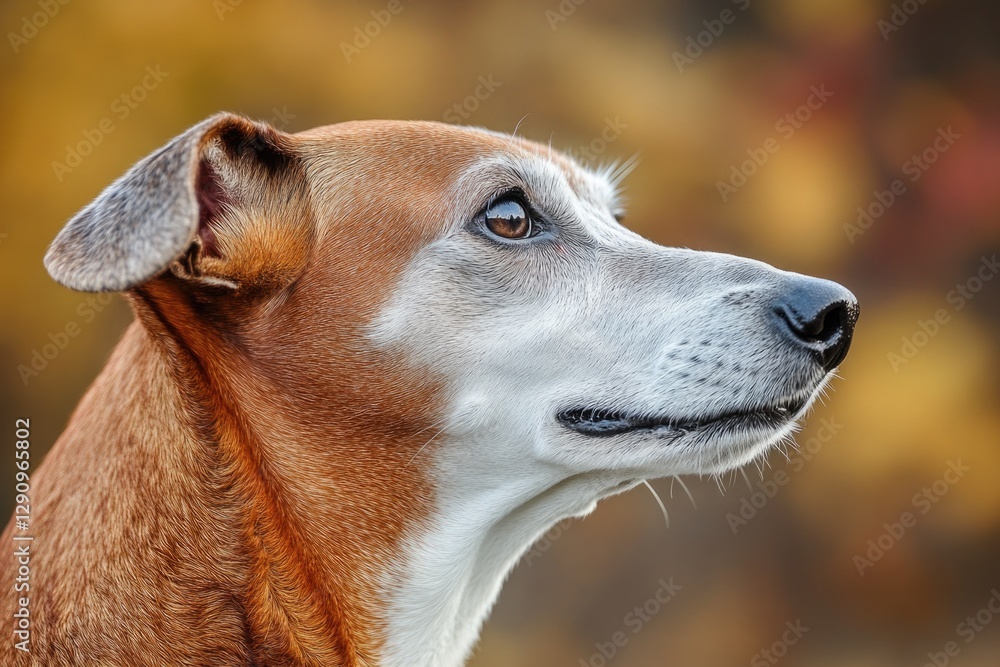 Poster close-up shot of a dog's face with the background blurred, great for pet-related content or abstract